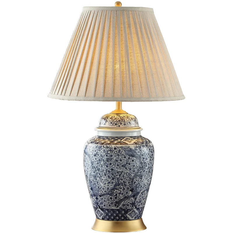 DecorBites™ Blue Porcelain Table Lamp - Large Ceramic Lamp for Bedroom and Living Room