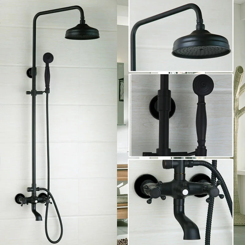 DecorBites™ 8" Black Rain Shower Head Set with Hand Spray and Mixer Faucet