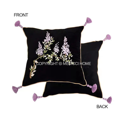 DecorBites™ Botanical Wisteria Embroidered Cushion Cover with Tassel