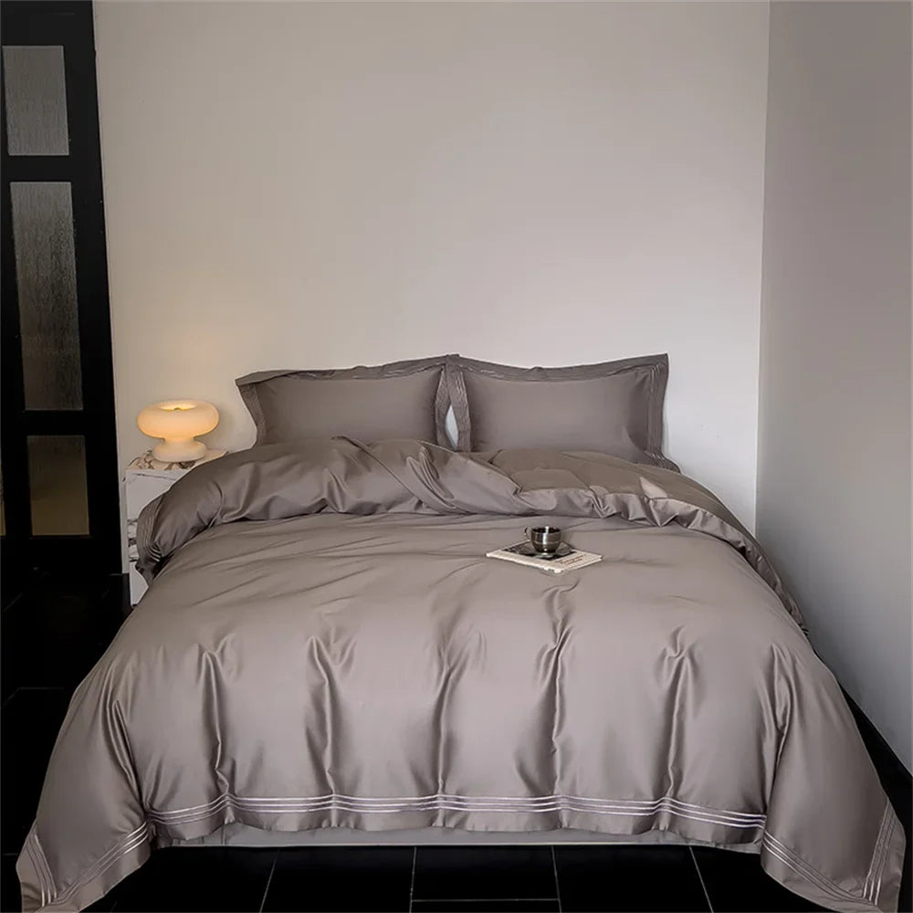 DecorBites™ 1200TC Embroidered Egyptian Cotton Bedding Set - 4pcs King Queen Solid Sheets