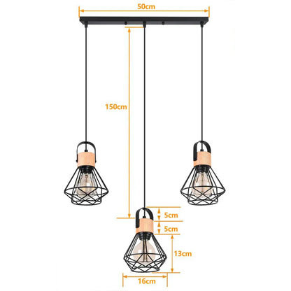 DecorBites™ Industrial Wood Pendant Chandelier for Dinning Living Room Kitchen LED Fixture