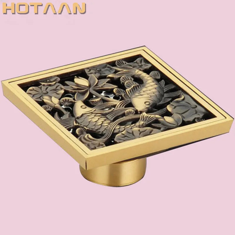 DecorBites™ Antique Brass Flower Art Bathroom Floor Drain Waste Grate