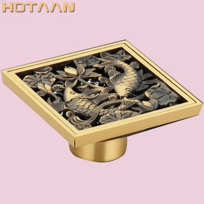 DecorBites™ Antique Brass Flower Art Bathroom Floor Drain Waste Grate