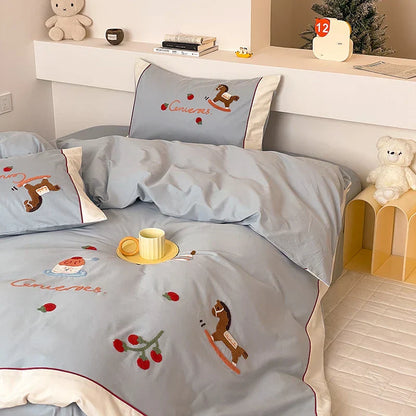 DecorBites™ Lucky Trojan Cotton Embroidered Bedding Set: High-end Skin-Friendly Duvet Cover Set