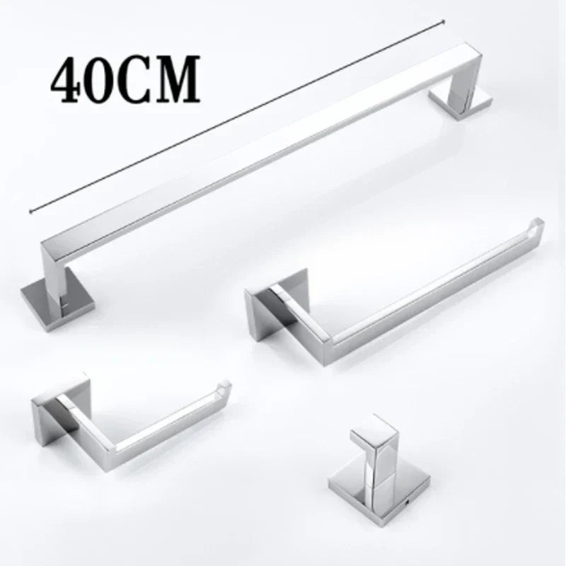 DecorBites™ Black Bathroom Set: Towel Holder, Paper Holder, Gold Rod, Robe Hook - Stainless Steel Accessories