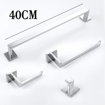 DecorBites™ Black Bathroom Set: Towel Holder, Paper Holder, Gold Rod, Robe Hook - Stainless Steel Accessories