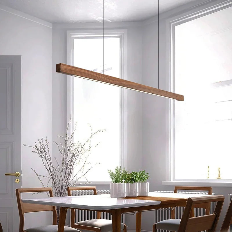 DecorBites™ Black Walnut Dining Pendant Light: Simple Log Strip Design for Dining Room, Office