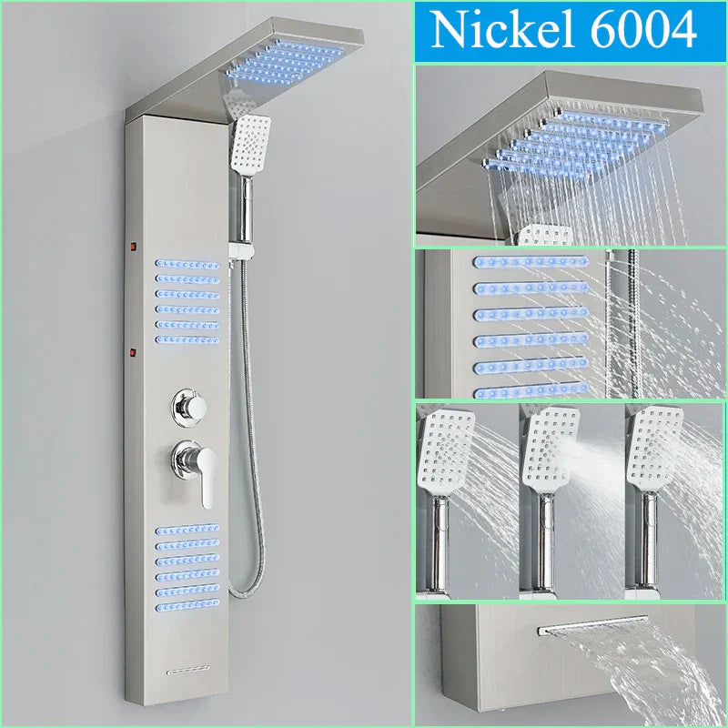 DecorBites™ Black LED Shower Faucet Panel with Waterfall Rain System & Massage Spa Spout