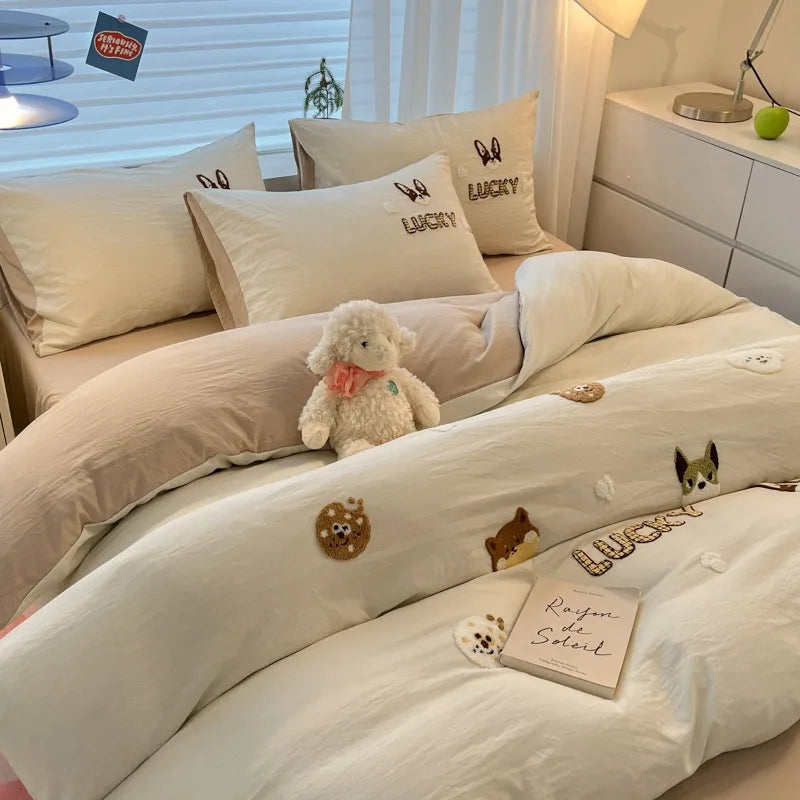 DecorBites™ Cartoon Pattern Embroidered Bedding Sets: Cozy, Soft, and Breathable for Kids and Adults