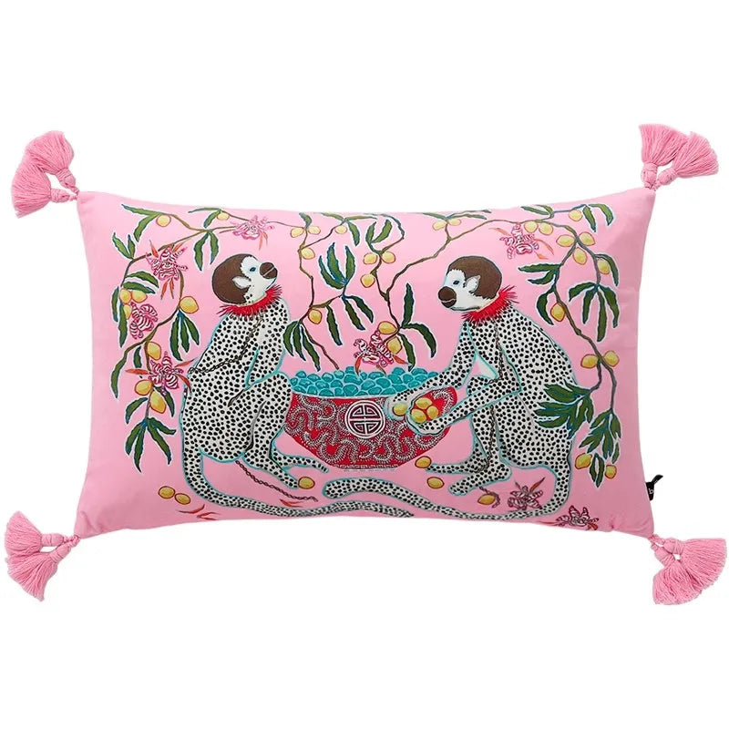DecorBites™ Chinoiserie Velvet Lumbar Pillow Cover 30x50cm