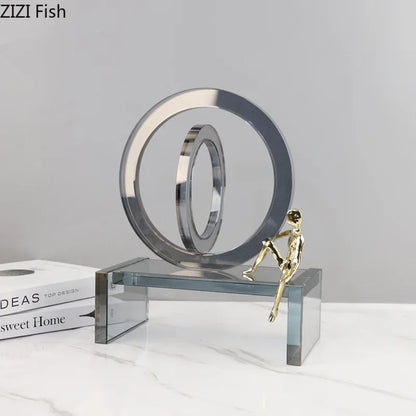 DecorBites™ Crystal Geometric Ring Chair Base Decor - Golden Figurine Statue for Room Aesthetic