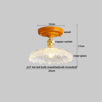 DecorBites™ Amber Glass LED Ceiling Light: Modern Aluminum Wood Kitchen Balcony Room Lamp