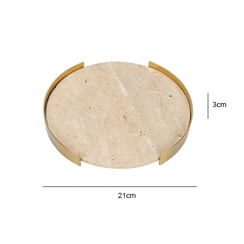 DecorBites™ Beige Brown Travertine Marble Tray with Metal Frame