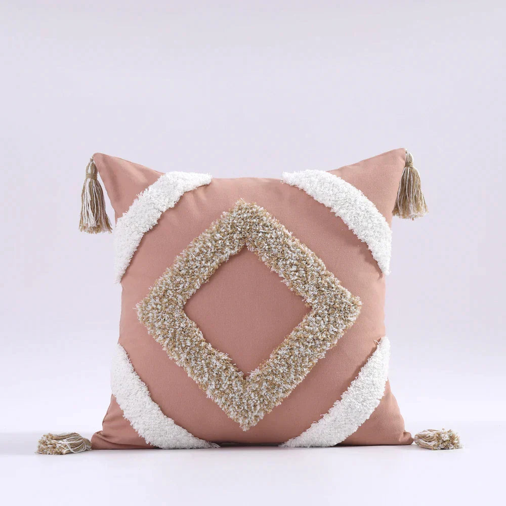 DecorBites™ Boho Tufted Tassel Cushion Cover 45x45cm - Blue Pink Cotton Throw Pillow Cover