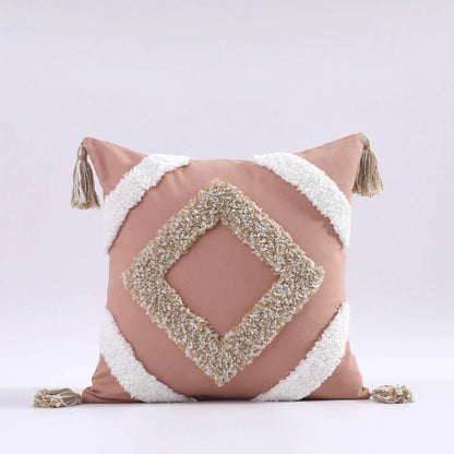 DecorBites™ Boho Tufted Tassel Cushion Cover 45x45cm - Blue Pink Cotton Throw Pillow Cover