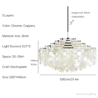 DecorBites™ Aeolian Bells Shell Chandelier for Mediterranean Living Room, Shop, Bar, and Restaurant