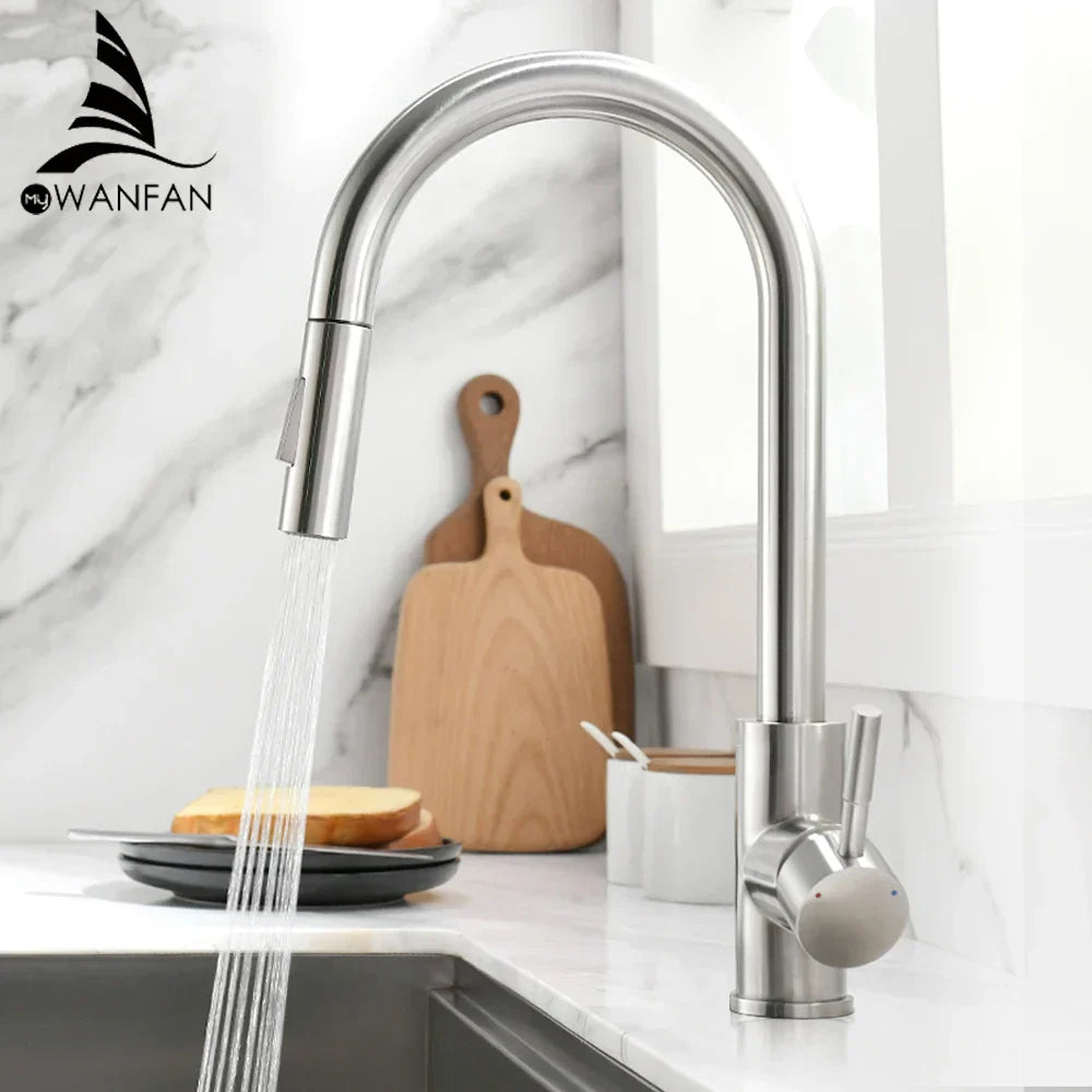 DecorBites™ Brushed Nickel Pull Out Kitchen Faucet with Stream Sprayer Head