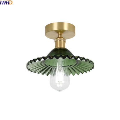 ™ Green Glass Copper Ceiling Light Fixture Balcony Kitchen Modern LED Lamp