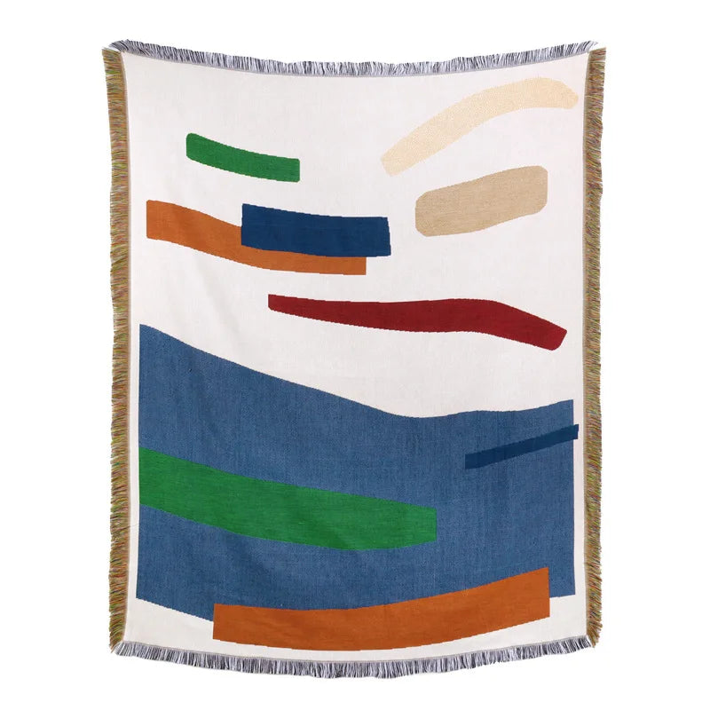 DecorBites™ Beach Blanket Sofa Cover - American Country Plaid Blanket - Cotton Tassel Throw Tapestry