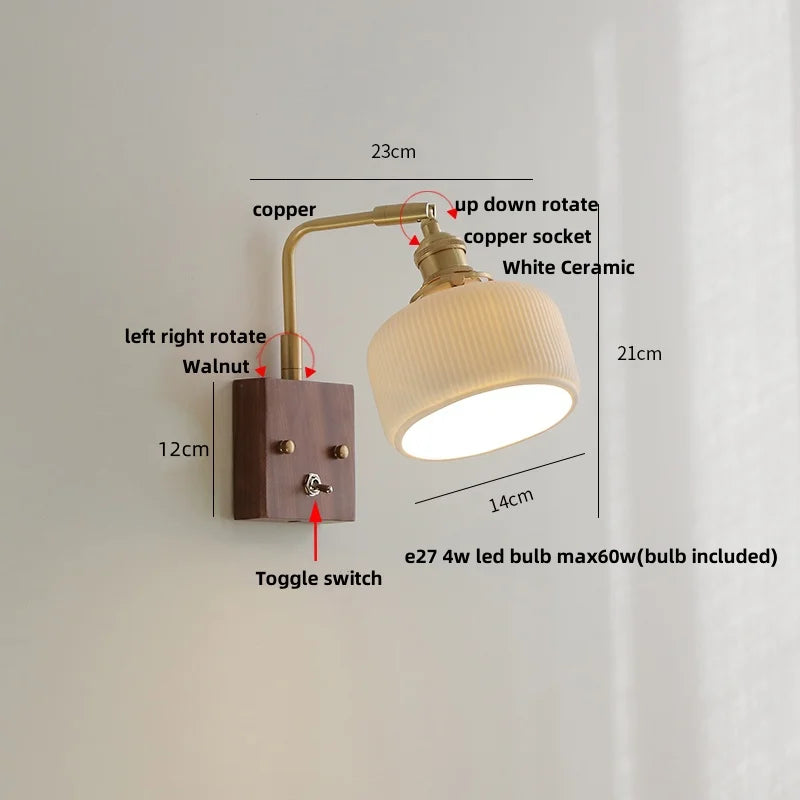 DecorBites™ Ceramic LED Wall Light Fixture Reading Coffee Nordic Modern Rotatable Bedside Lamp