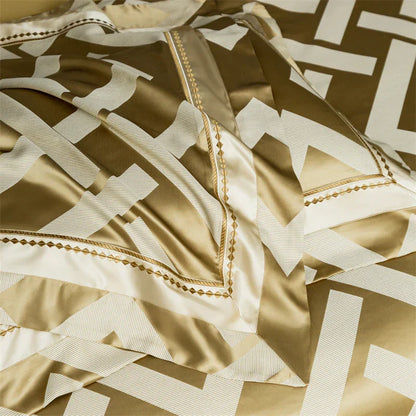 DecorBites™ American Jacquard Brocade & Egyptian Cotton Embroidered Bedding Set with Pillowcase