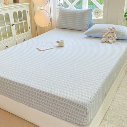 DecorBites™ Cotton Jacquard Fitted Sheet Set with 2 Pillowcases, Dustproof & Anti-Slip
