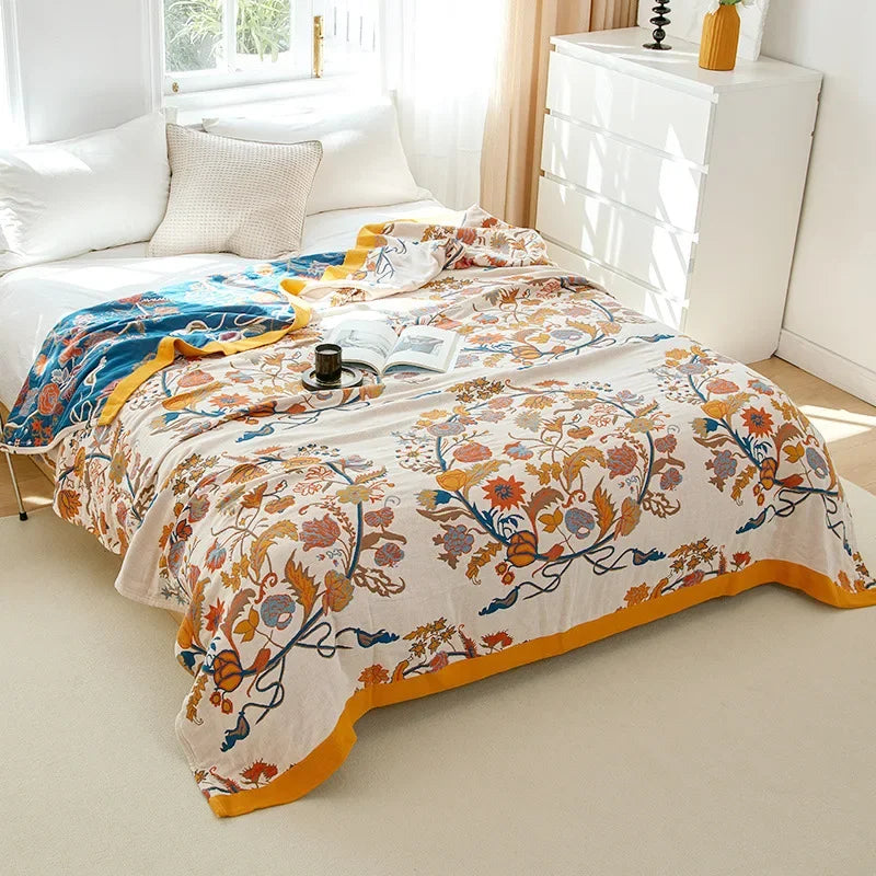 DecorBites™ Boho Mandala Cotton Summer Blanket - Double-Sided Soft Throw for Beds, Sofas