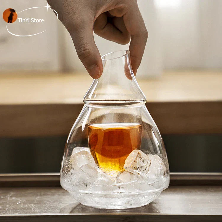 ™ Japanese Style Glass Wine Bottle & Cup Set with Wine Warmer