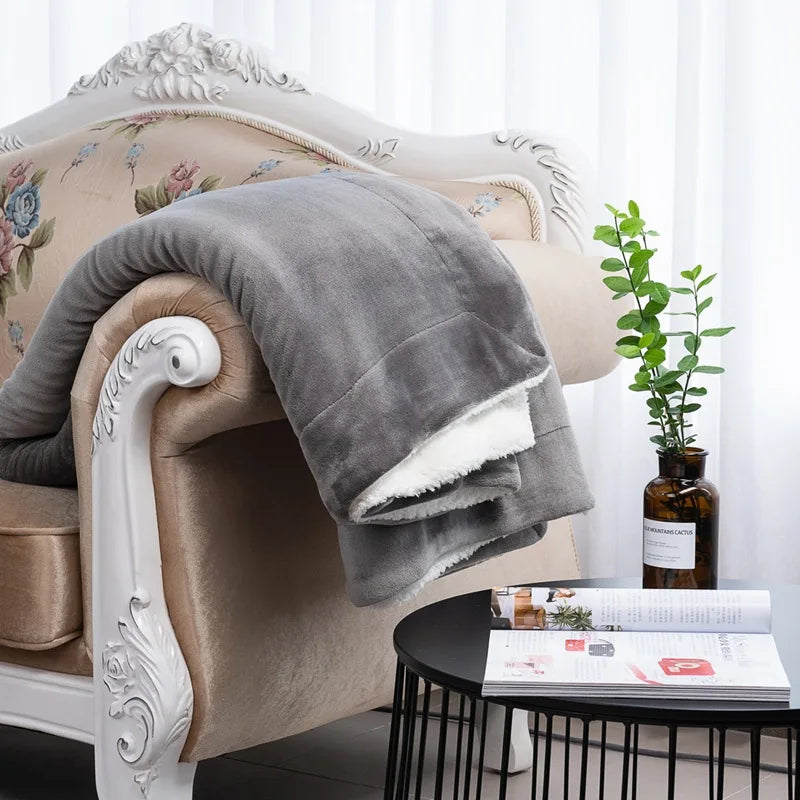 DecorBites™ Cozy Double-Layer Lamb Fleece Blanket - All Season Warmth Bedspread