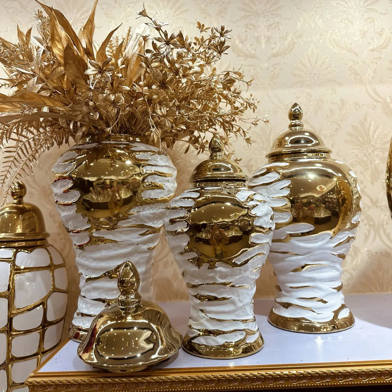 ™ Gold & White Grain Ceramic Jar: Home Decor & Storage Accessory