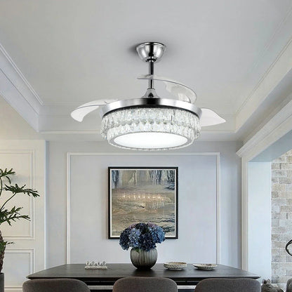 DecorBites™ Crystal Fan Chandelier LED Light Retractable Blades Dimmable Remote Modern Home Decor