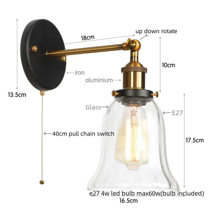 DecorBites™ LED Glass Wall Lamp Industrial Stair Light Fixture for Home Decor