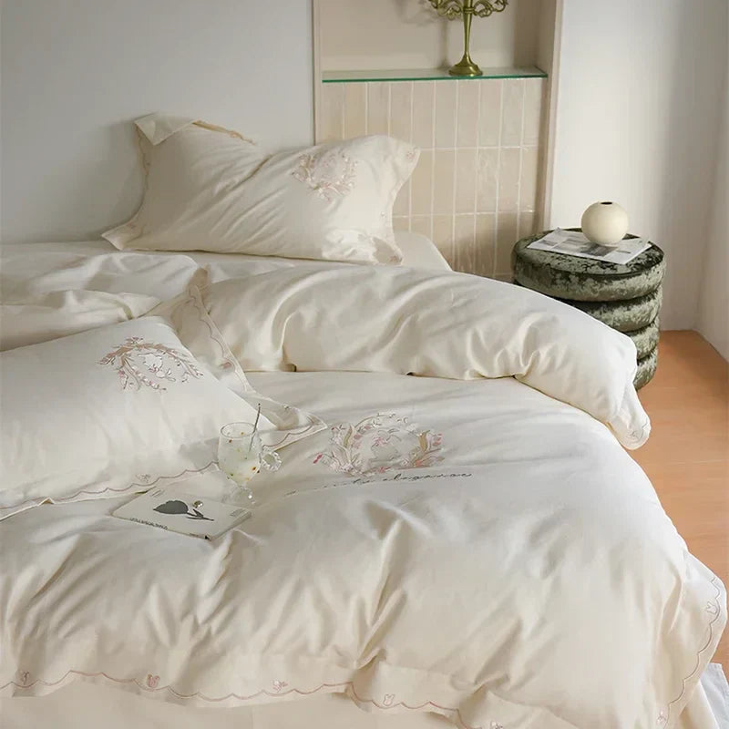 DecorBites™ Brushed Volcanic Fleece Cotton Duvet Cover Set with Embroidered Details
