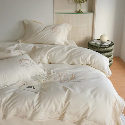 DecorBites™ Brushed Volcanic Fleece Cotton Duvet Cover Set with Embroidered Details
