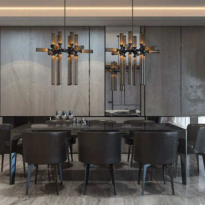 DecorBites™ Glass Tube Chandelier: Modern LED Pendant Lamp for Living Room, Bedroom, Cafe, and Dining Room.