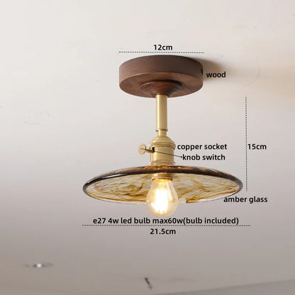 DecorBites™ Amber Glass Copper LED Ceiling Light Fixture for Modern Home Decor