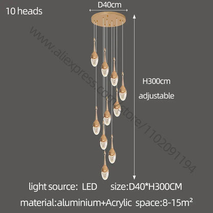 DecorBites™ Gold LED Staircase Chandelier | Luxury Large Living Room Pendant Lamp
