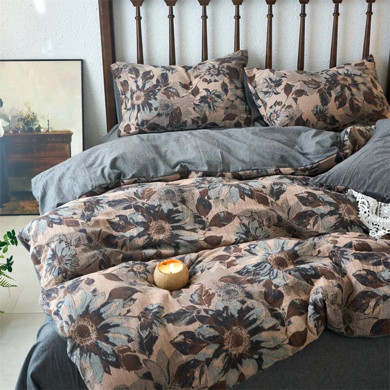 DecorBites™ 100% Cotton Double-Layer Floral Jacquard Duvet Cover Set