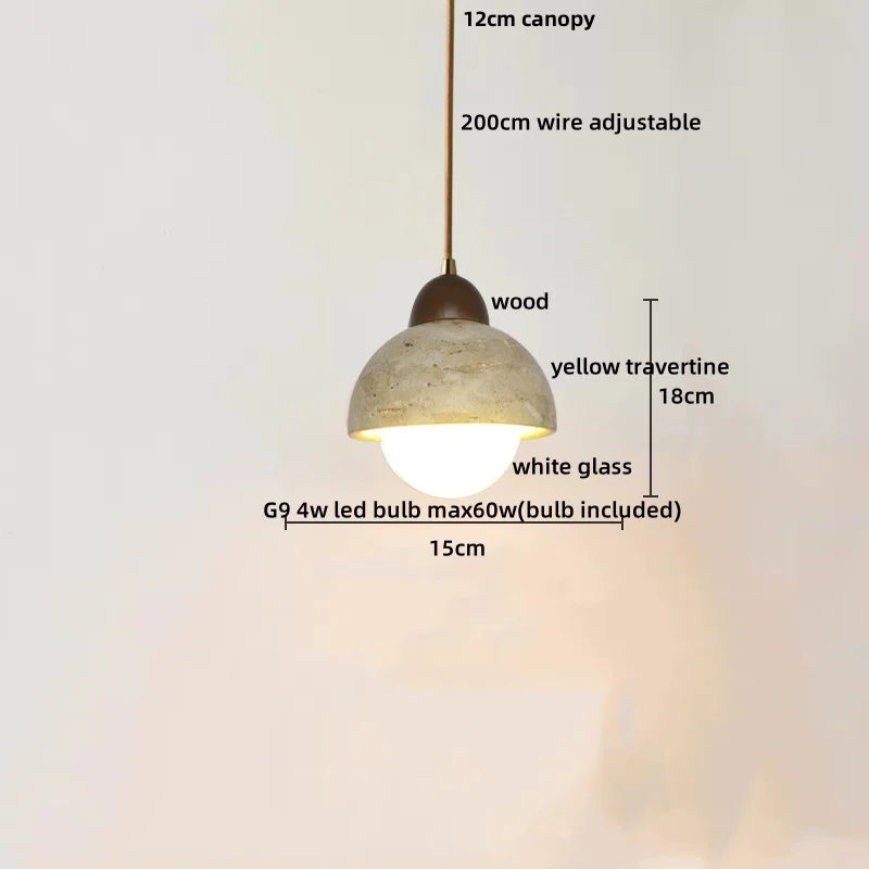 DecorBites™ Glass Ball Pendant Light - Adjustable Wire, LED, Yellow Travertine White, Dining Room