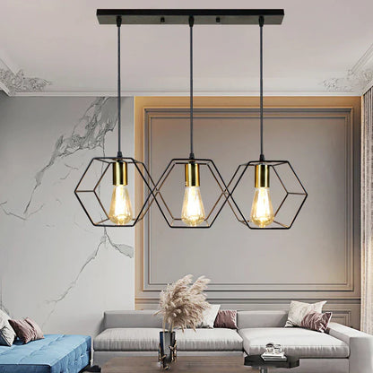 DecorBites™ Geometric LED Chandelier: Modern Metal Frame Light for Dining Room or Bedroom