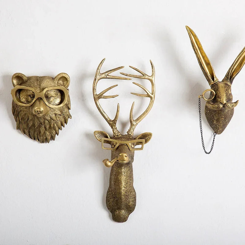 ™ Golden Deer Head Wall Hook: Antique Bronze Resin Animal Pendant for Stylish Wall Decor