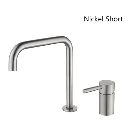 DecorBites™ Black Basin Faucet: Brushed Gold Two-Hole Bathroom Sink Tap with Rotating Spout