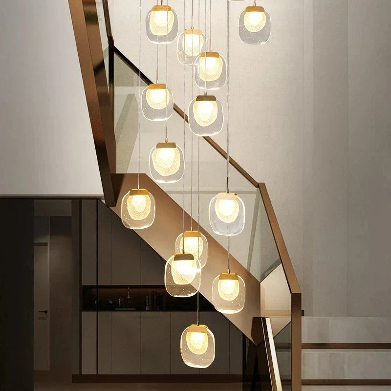 DecorBites™ Gold Crystal Staircase Chandelier | Luxury Indoor Lighting Fixtures