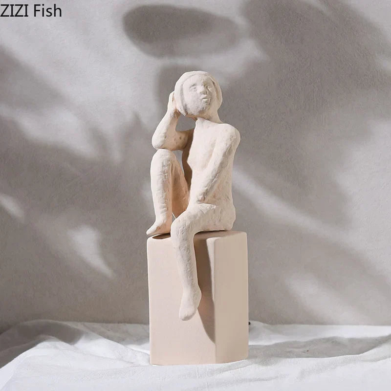 DecorBites™ Abstract Family Character Ceramic Sculpture Desk Decoration