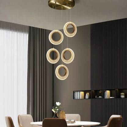 DecorBites™ Crystal Ring LED Chandelier: Modern Gold Kitchen Lighting for Staircase, Simple Indoor Hanging Lamp