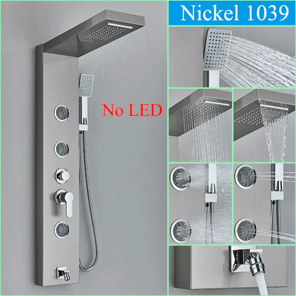 DecorBites™ Black LED Shower Faucet Panel with Waterfall Rain System & Massage Spa Spout
