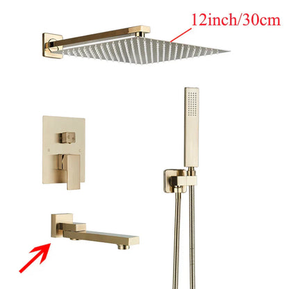 DecorBites™ Black Wall Mounted Shower System with Handshower - 12/16 Inch Rainwater Faucet
