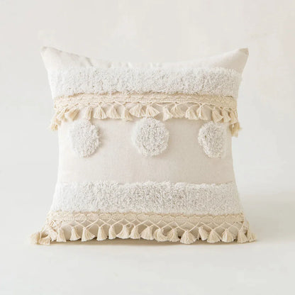 DecorBites™ Ivory Cushion Cover with Pompom Tassels - Home Decor for Living Room Sofa Booth