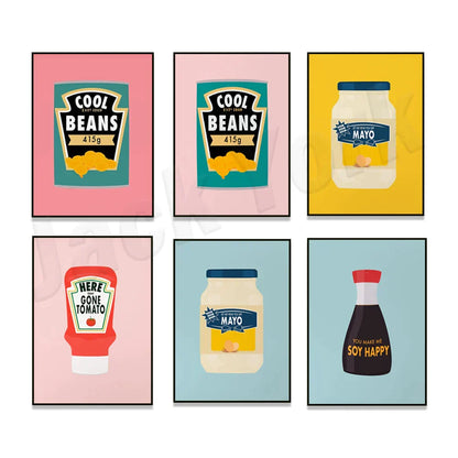 DecorBites™ Blue Cool Beans Pesto Pasta Food Art Poster Soy Pun