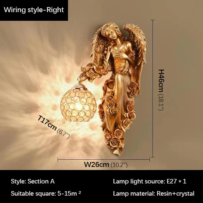DecorBites™ Angel Indoor Wall Light LED Gold Resin Sconce for Home Decor